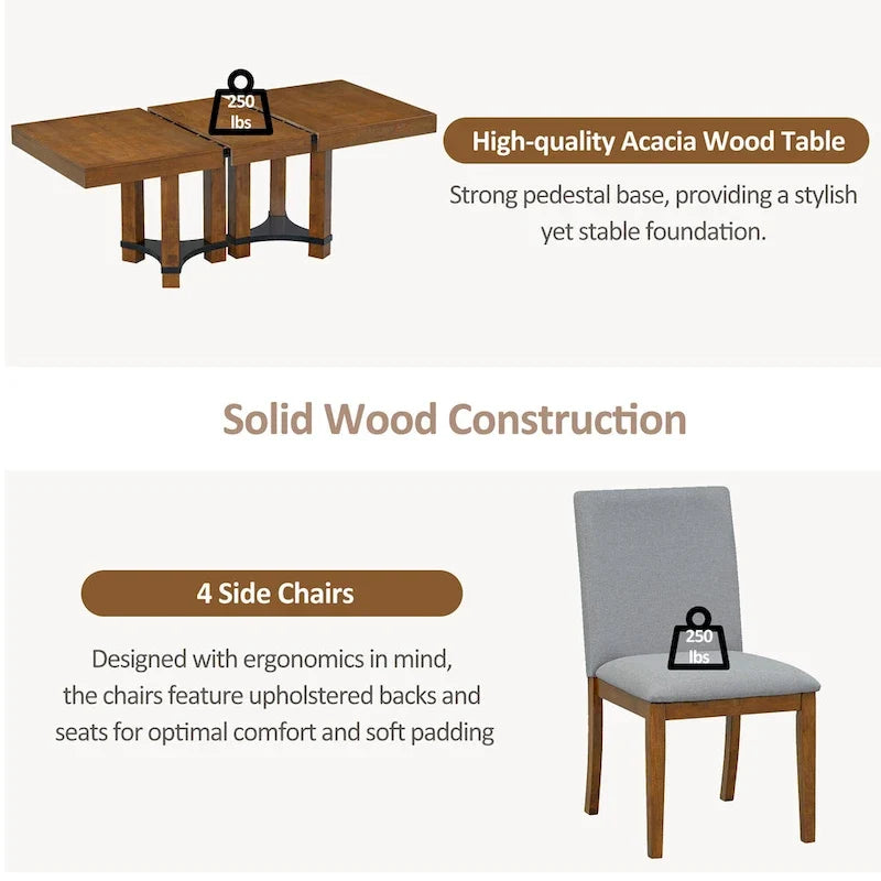 Ensemble de salle à manger rustique 7 pièces avec table extensible et 6 chaises