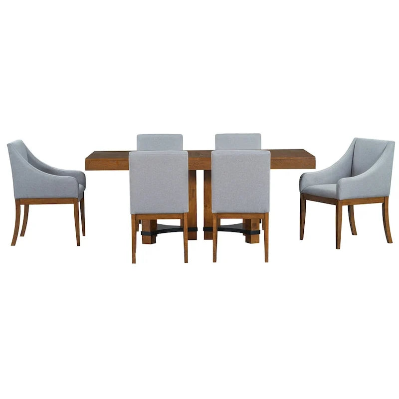 Ensemble de salle à manger rustique 7 pièces avec table extensible et 6 chaises