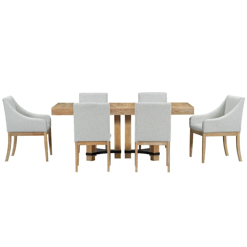 Ensemble de salle à manger rustique 7 pièces avec table extensible et 6 chaises