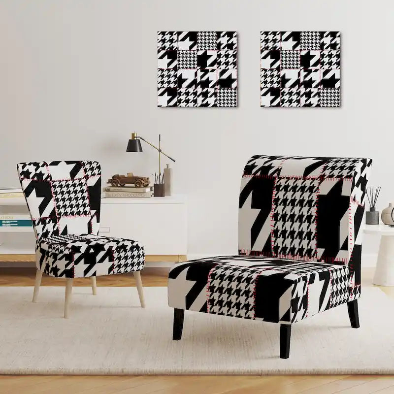 Fauteuil d'appoint du milieu du siècle en tissu pied-de-poule classique