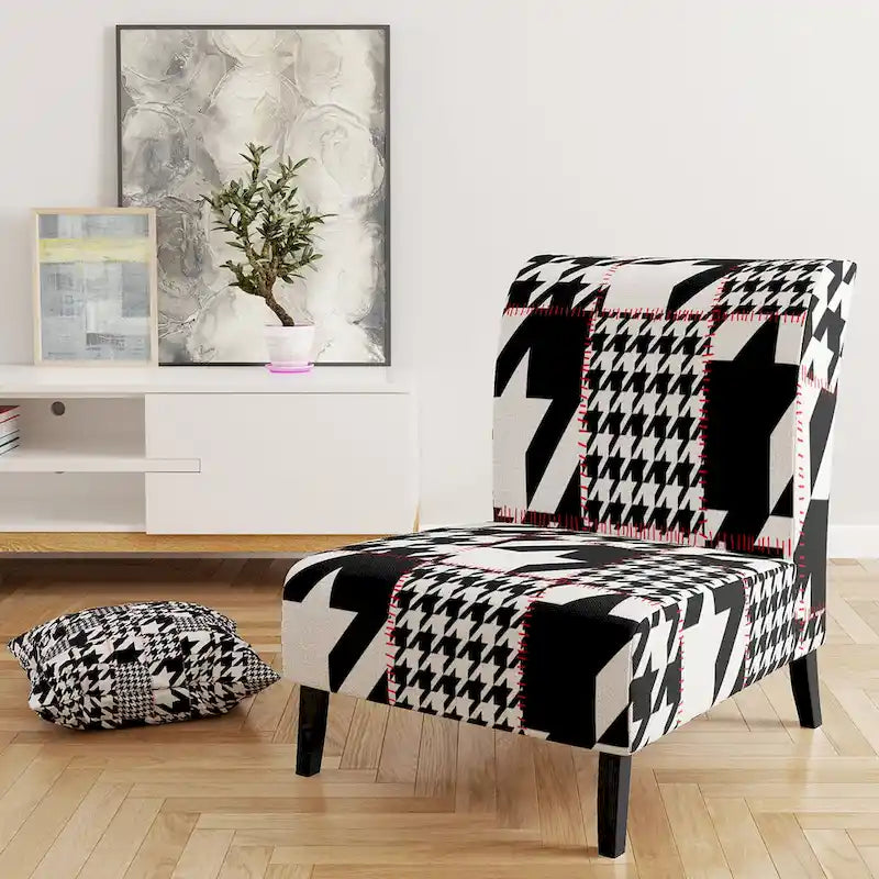 Fauteuil d'appoint du milieu du siècle en tissu pied-de-poule classique