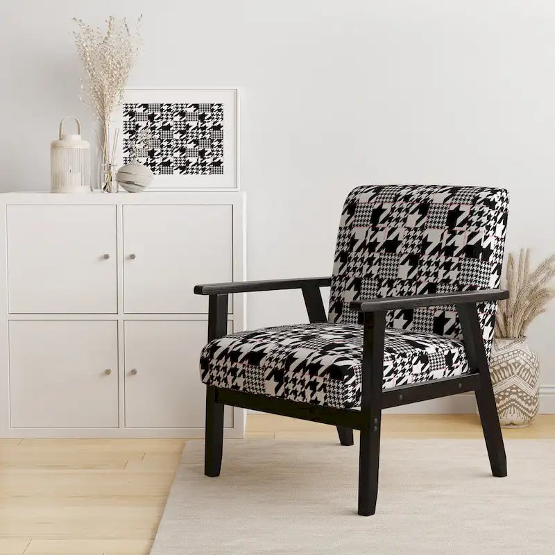 Fauteuil d'appoint du milieu du siècle en tissu pied-de-poule classique