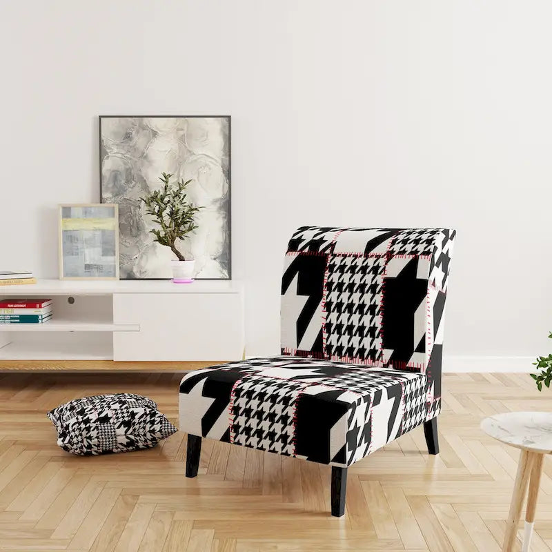 Fauteuil d'appoint du milieu du siècle en tissu pied-de-poule classique