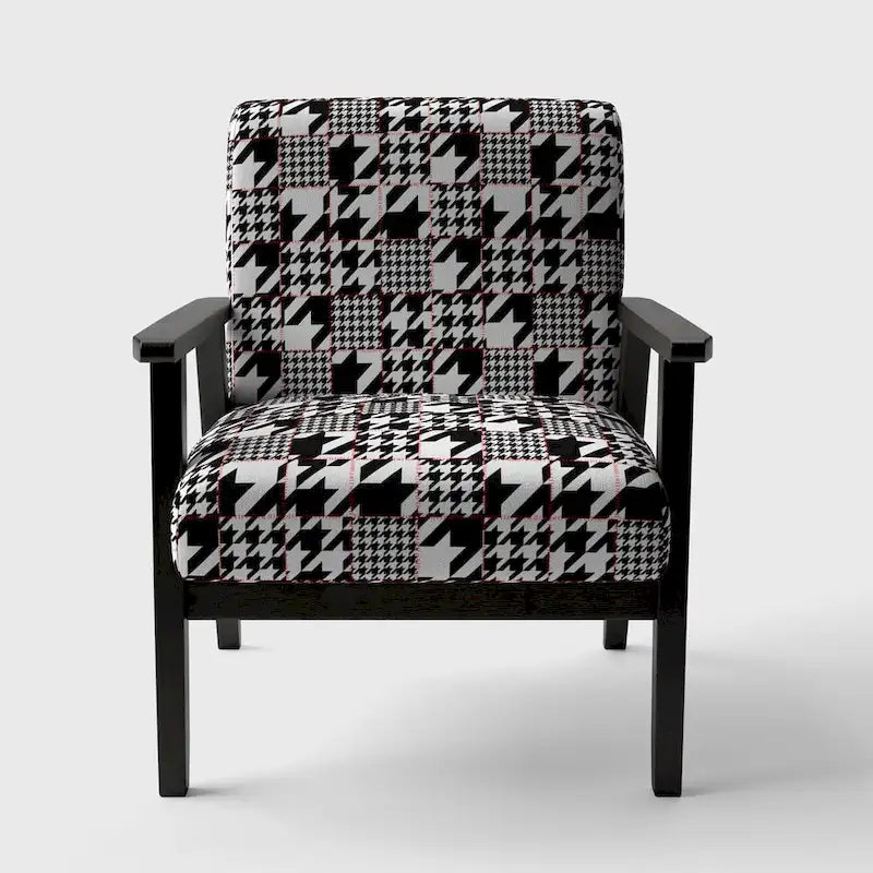 Fauteuil d'appoint du milieu du siècle en tissu pied-de-poule classique