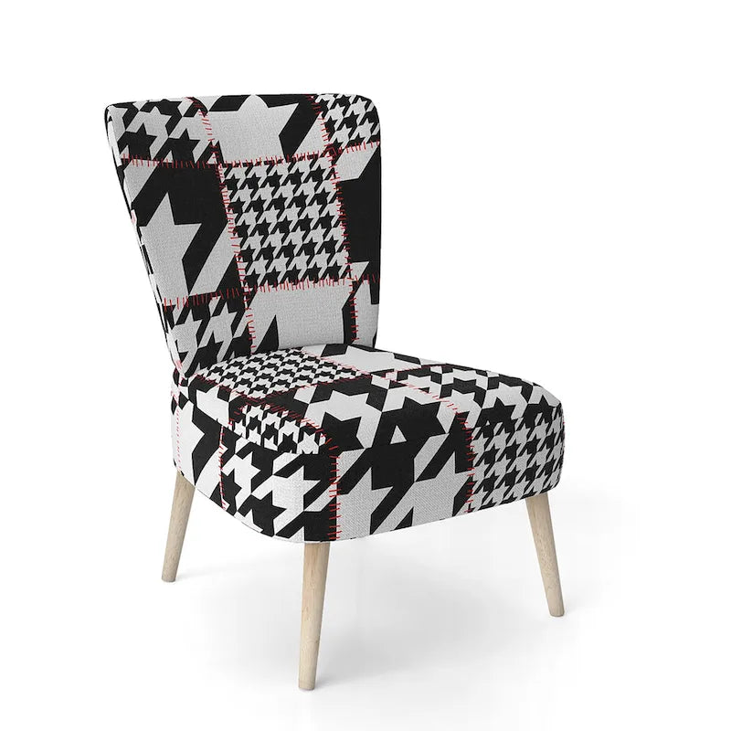 Fauteuil d'appoint du milieu du siècle en tissu pied-de-poule classique