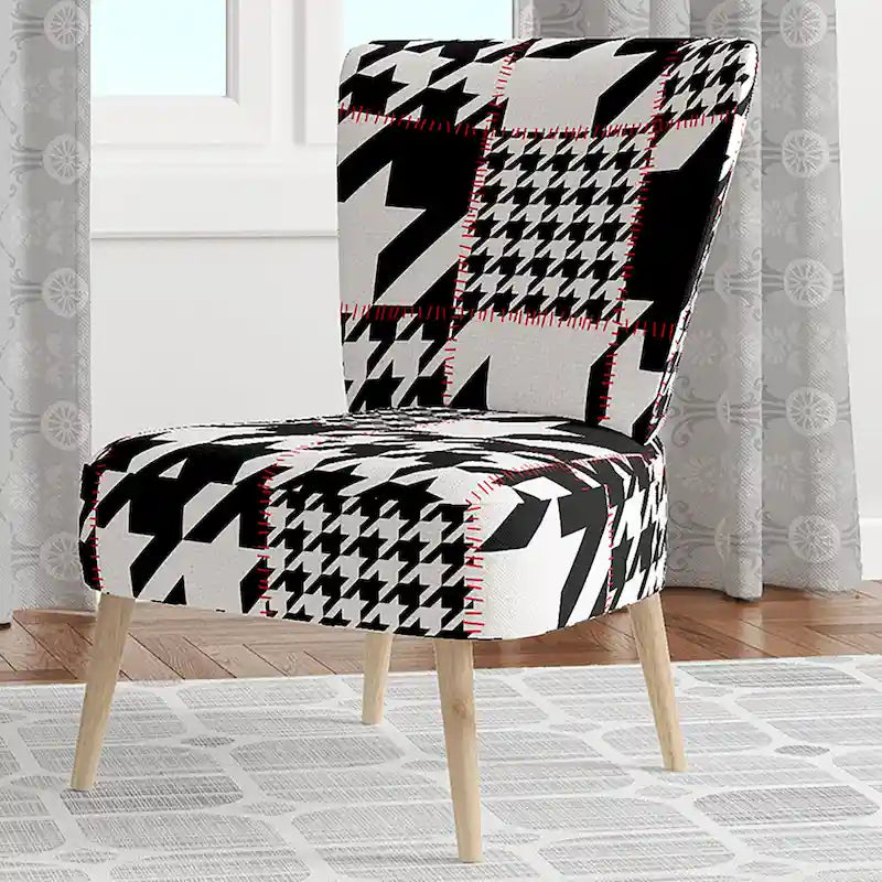 Fauteuil d'appoint du milieu du siècle en tissu pied-de-poule classique