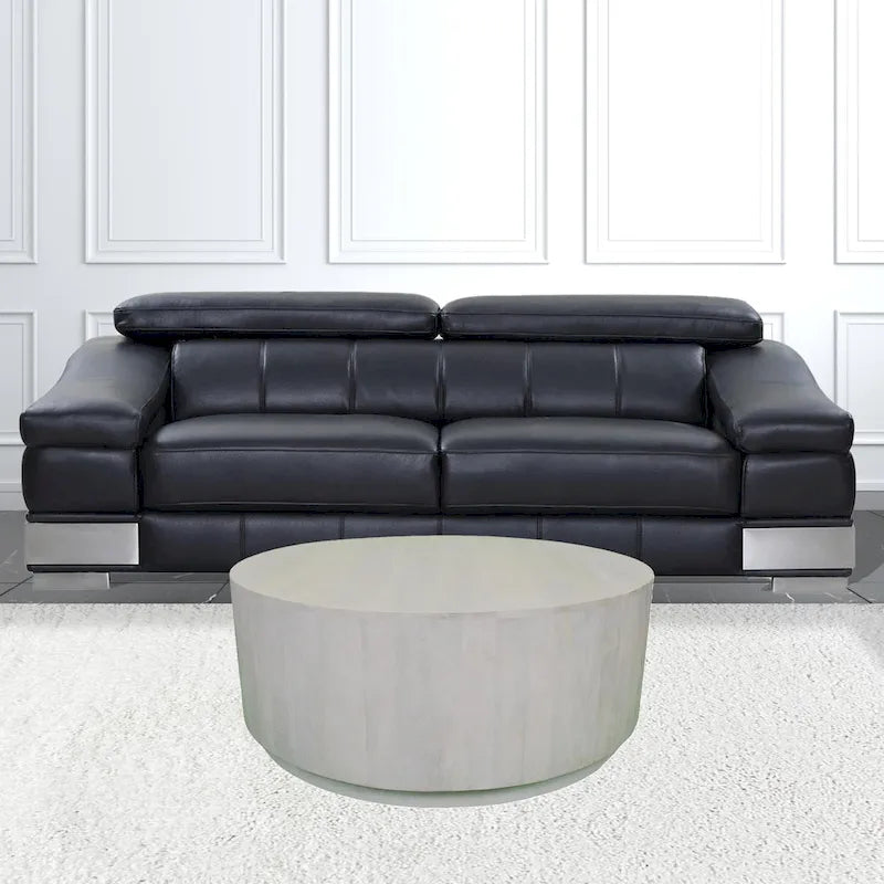 Table basse ronde 42 po en bois massif blanc rustique au fini usé