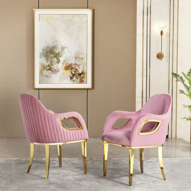 Fauteuils Chaises d'appoint en velours avec accoudoirs Fox-Eye et pieds en acier inoxydable poli miroir