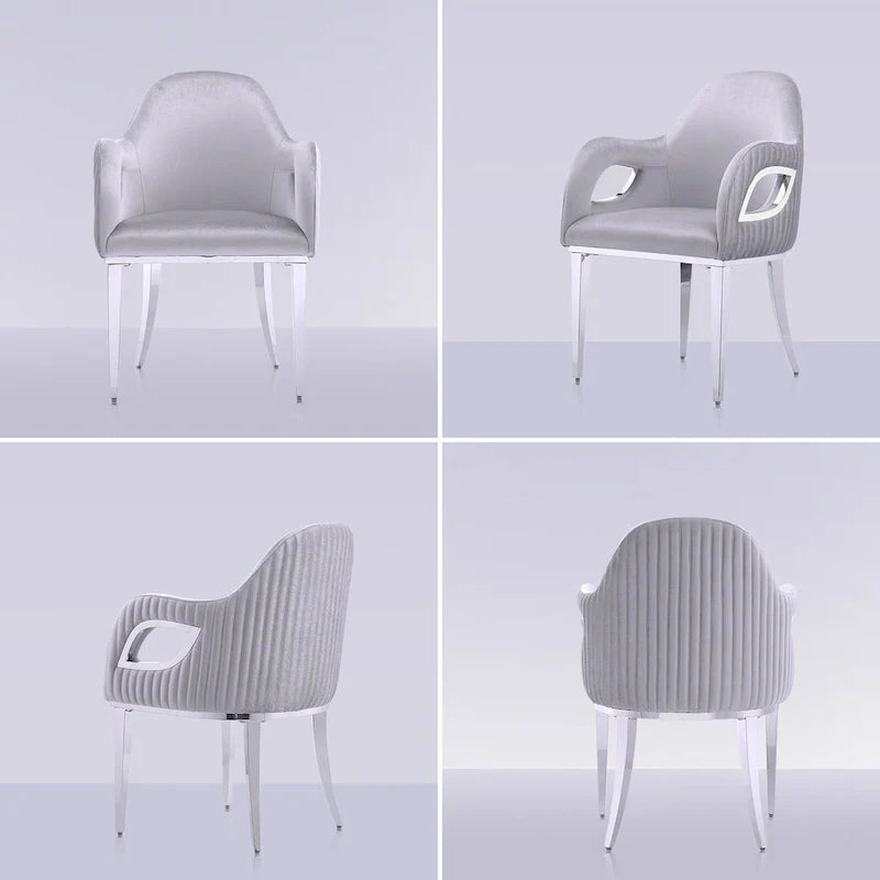 Fauteuils Chaises d'appoint en velours avec accoudoirs Fox-Eye et pieds en acier inoxydable poli miroir