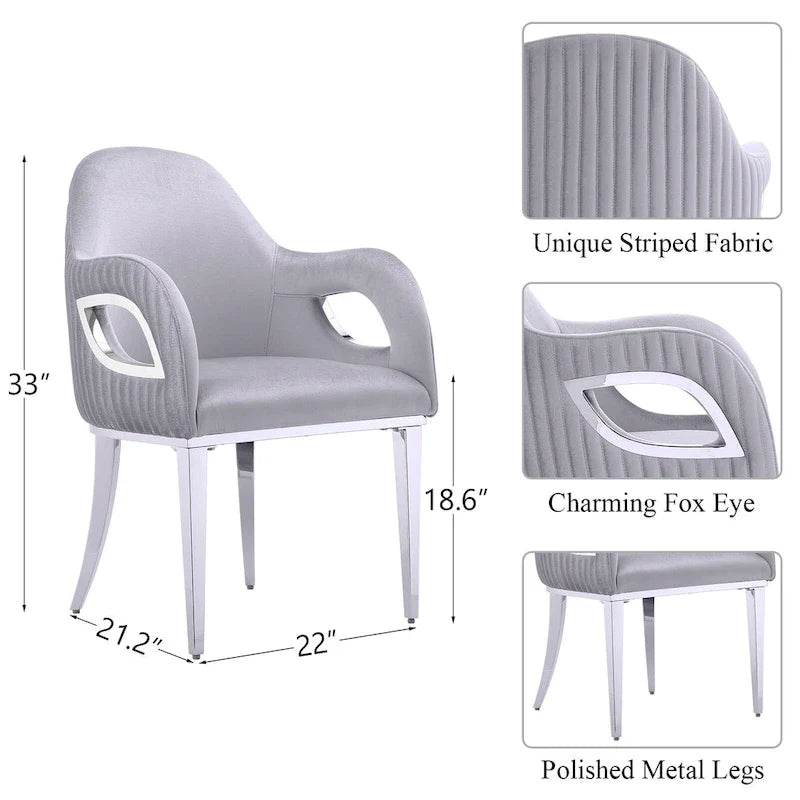 Fauteuils Chaises d'appoint en velours avec accoudoirs Fox-Eye et pieds en acier inoxydable poli miroir