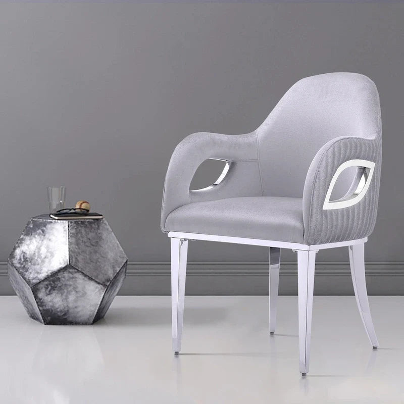 Fauteuils Chaises d'appoint en velours avec accoudoirs Fox-Eye et pieds en acier inoxydable poli miroir