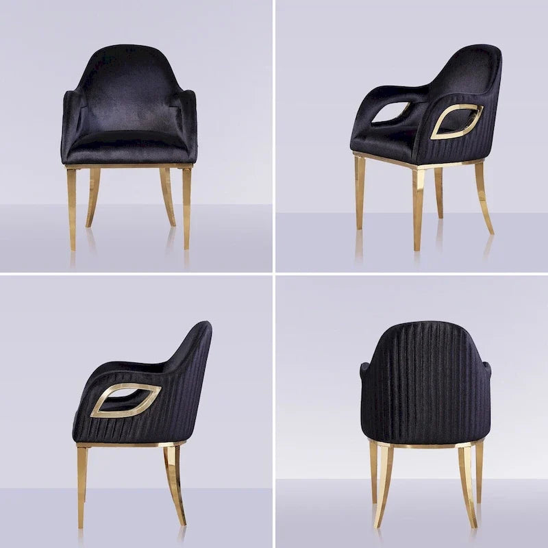 Fauteuils Chaises d'appoint en velours avec accoudoirs Fox-Eye et pieds en acier inoxydable poli miroir