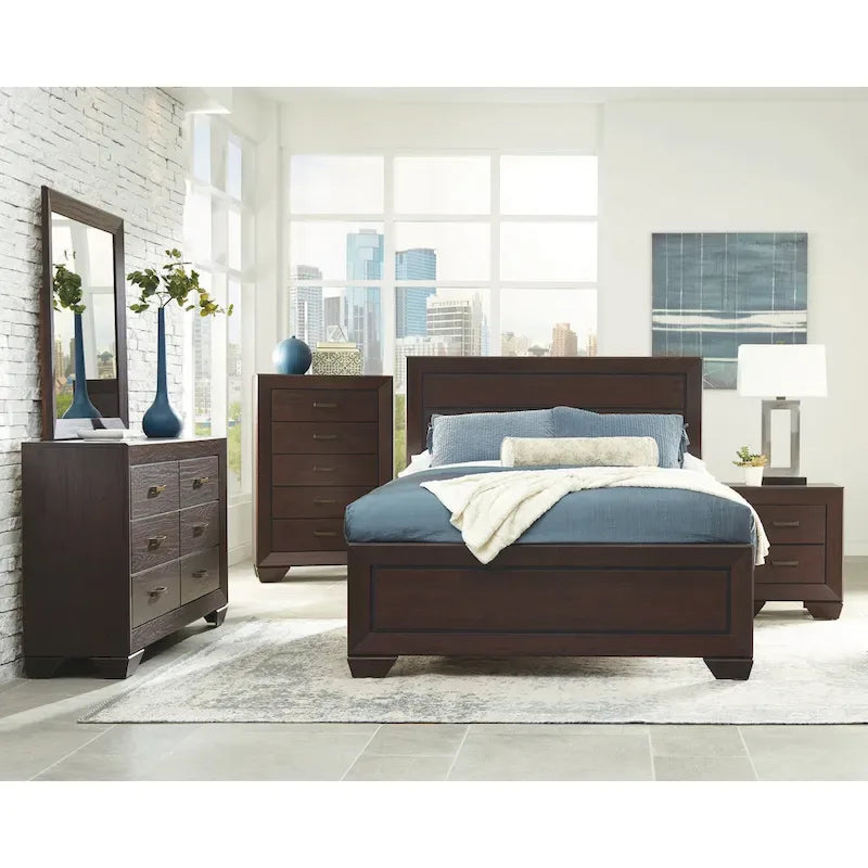 Chambre à coucher 2 pièces en panneau cacao foncé avec commode