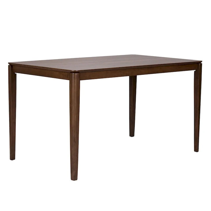 Table à manger rectangulaire en noyer satiné avec pieds.