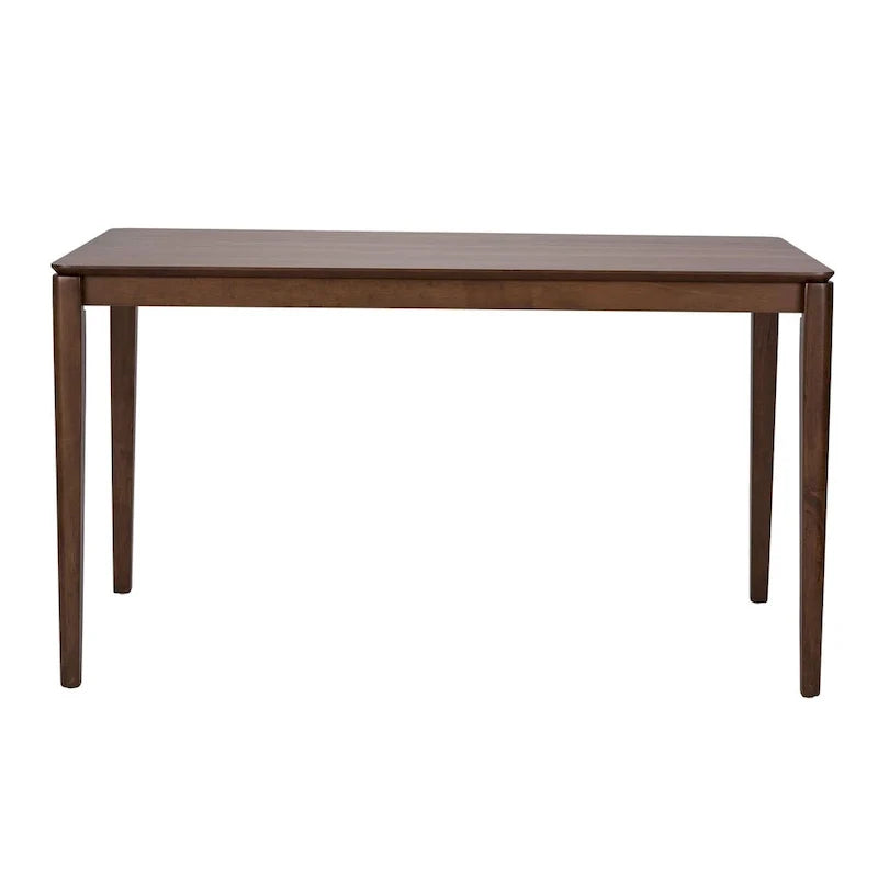 Table à manger rectangulaire en noyer satiné avec pieds.