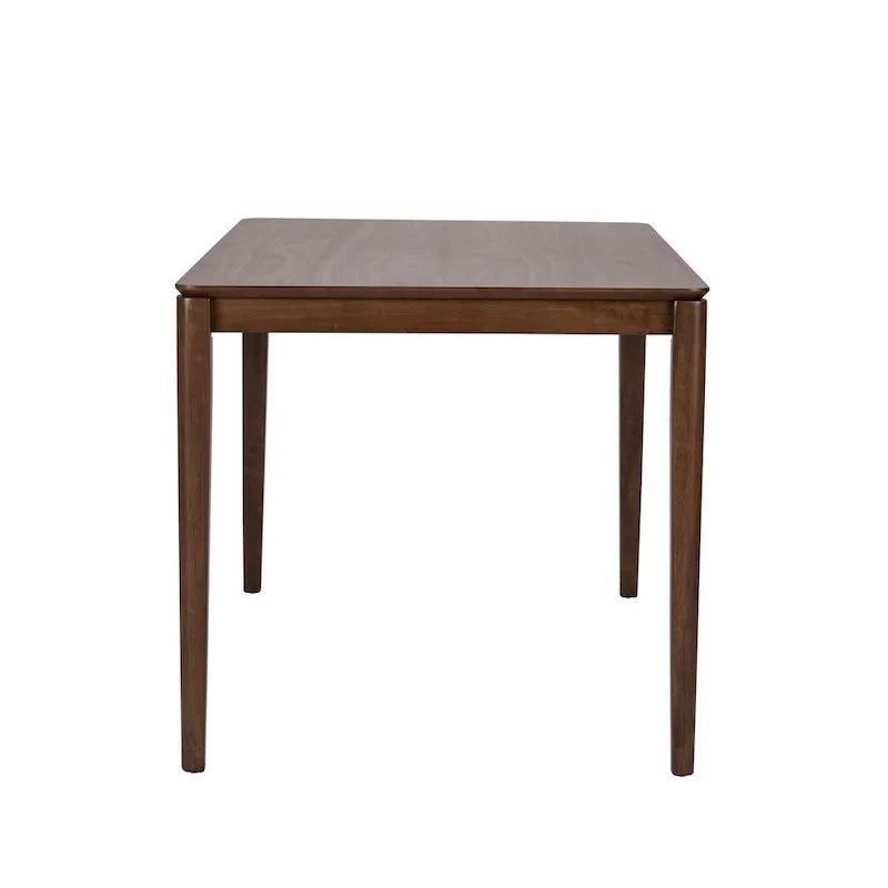 Table à manger rectangulaire en noyer satiné avec pieds.