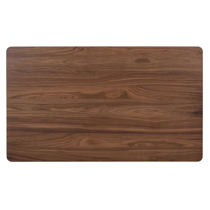 Table à manger rectangulaire en noyer satiné avec pieds.
