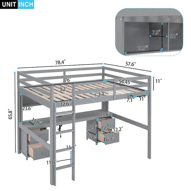 Lit mezzanine avec bureau, armoires