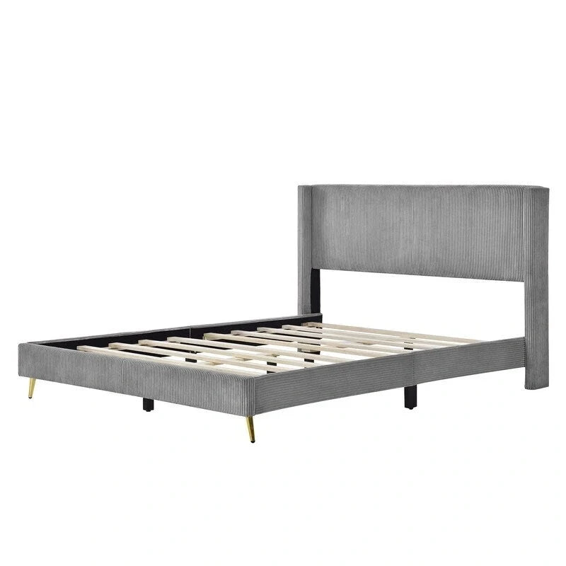 Lit plateforme élégant en bois tapissé avec tête de lit capitonnée