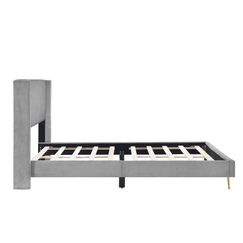 Lit plateforme élégant en bois tapissé avec tête de lit capitonnée