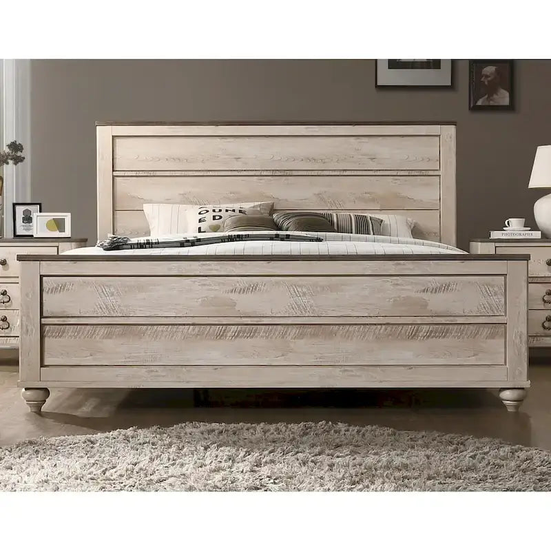 Ensemble de chambre 5 pièces Queen au fini blanc délavé contemporain