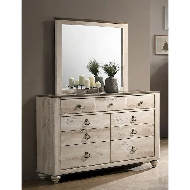 Ensemble de chambre 5 pièces Queen au fini blanc délavé contemporain