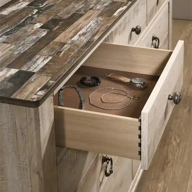 Ensemble de chambre 5 pièces Queen au fini blanc délavé contemporain