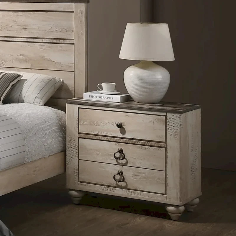 Ensemble de chambre 5 pièces Queen au fini blanc délavé contemporain