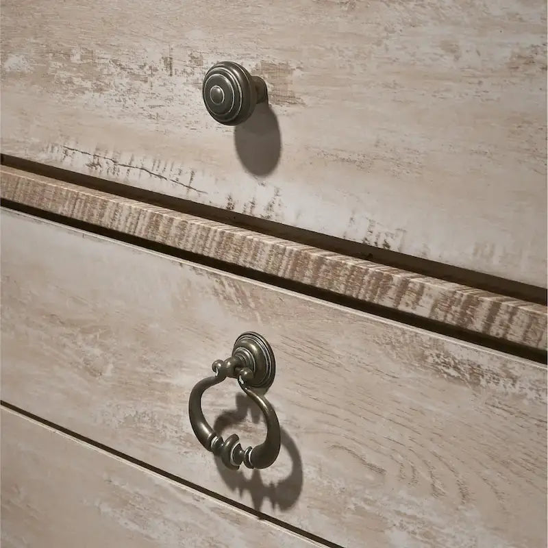 Ensemble de chambre 5 pièces Queen au fini blanc délavé contemporain