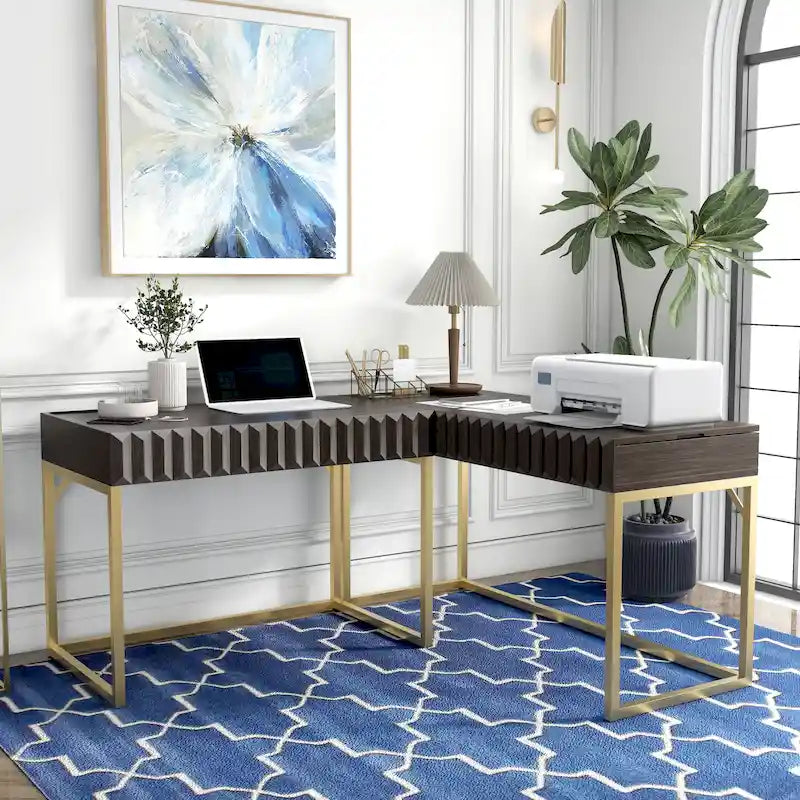 Bureau d'ordinateur d'angle à plateau relevable en métal Glam avec ports USB