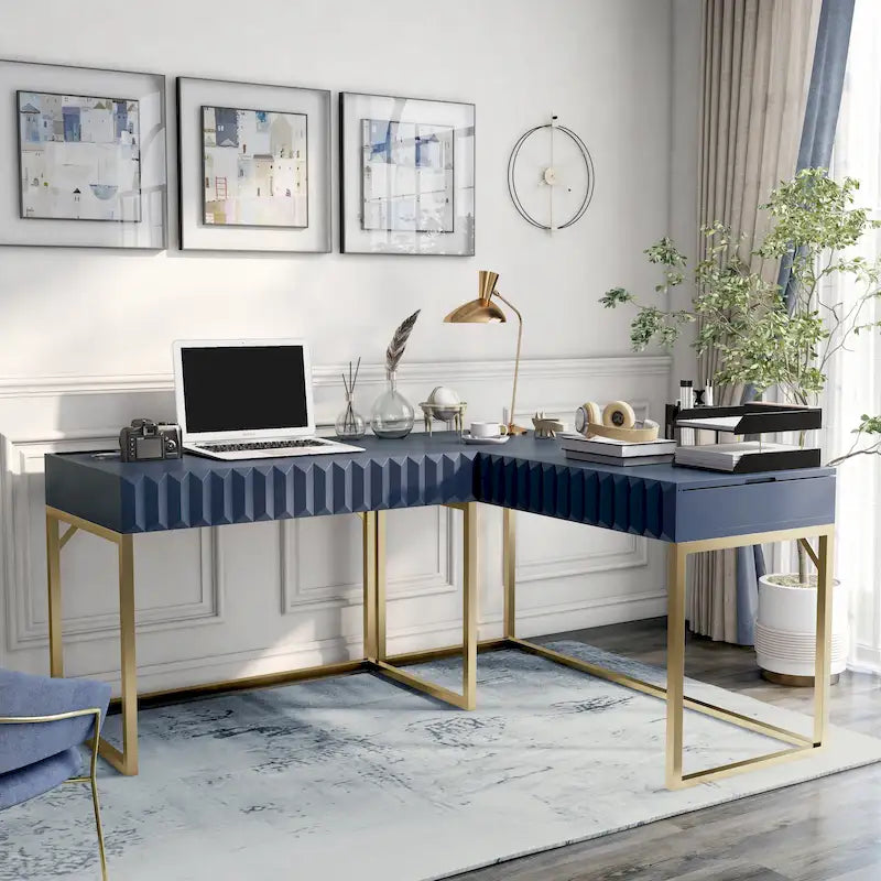 Bureau d'ordinateur d'angle à plateau relevable en métal Glam avec ports USB