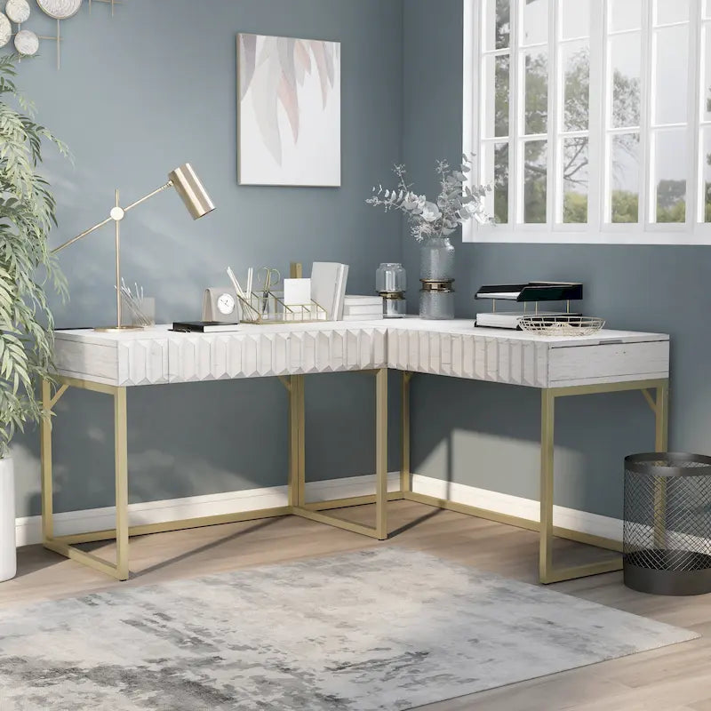 Bureau d'ordinateur d'angle à plateau relevable en métal Glam avec ports USB