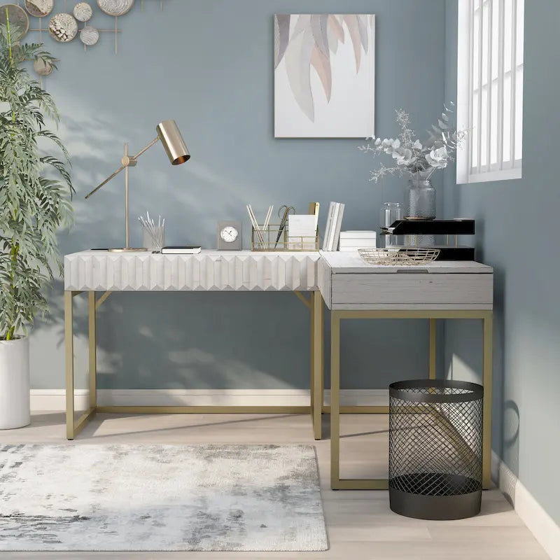 Bureau d'ordinateur d'angle à plateau relevable en métal Glam avec ports USB