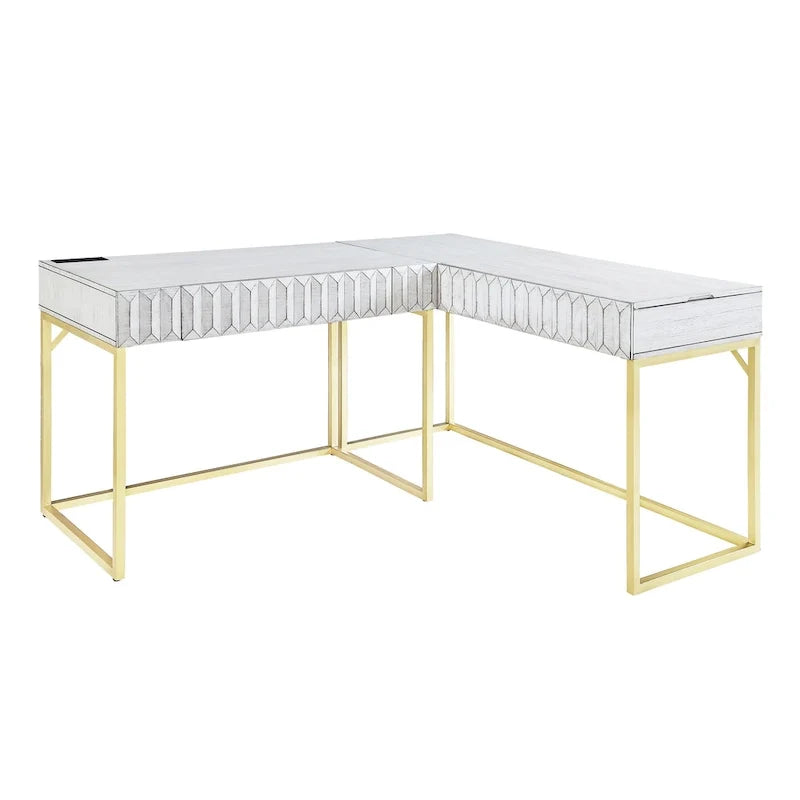 Bureau d'ordinateur d'angle à plateau relevable en métal Glam avec ports USB