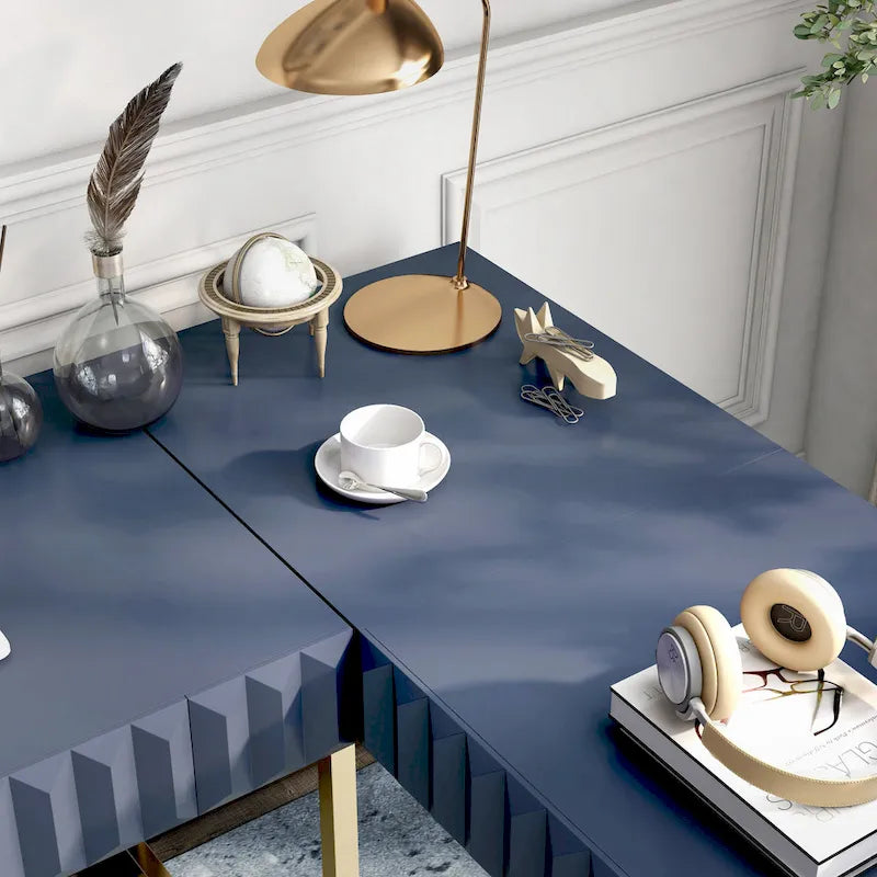 Bureau d'ordinateur d'angle à plateau relevable en métal Glam avec ports USB
