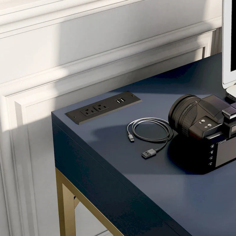 Bureau d'ordinateur d'angle à plateau relevable en métal Glam avec ports USB