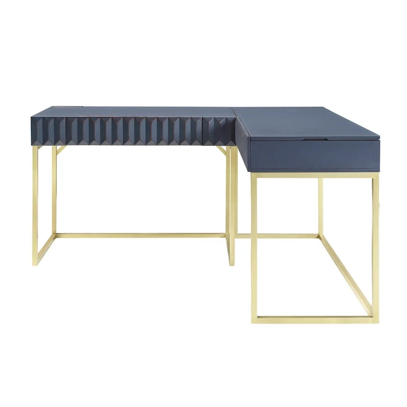 Bureau d'ordinateur d'angle à plateau relevable en métal Glam avec ports USB