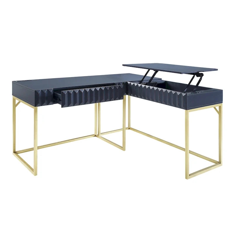Bureau d'ordinateur d'angle à plateau relevable en métal Glam avec ports USB
