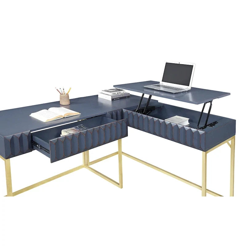 Bureau d'ordinateur d'angle à plateau relevable en métal Glam avec ports USB