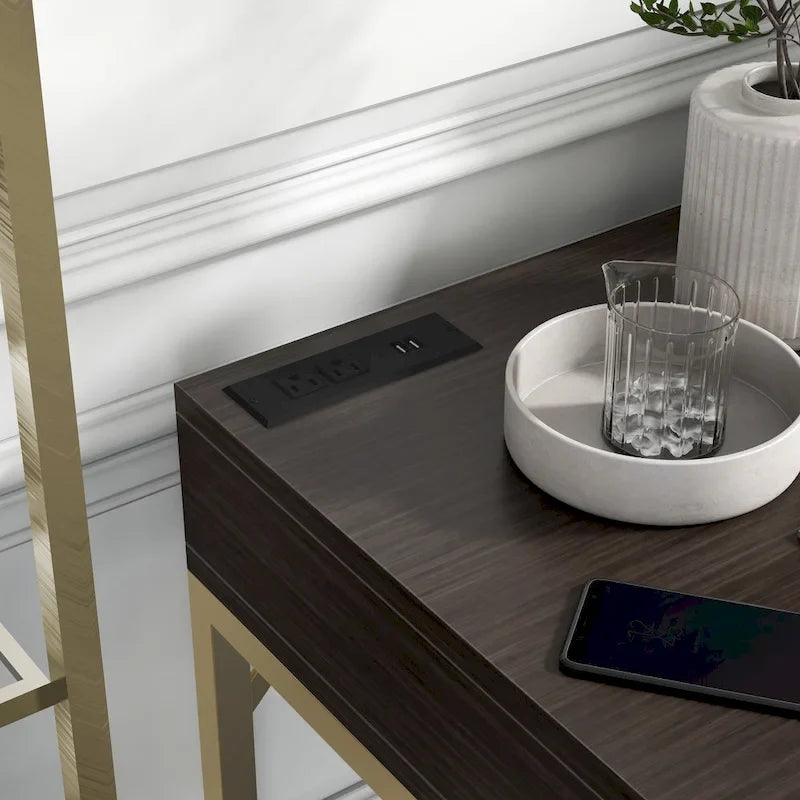 Bureau d'ordinateur d'angle à plateau relevable en métal Glam avec ports USB