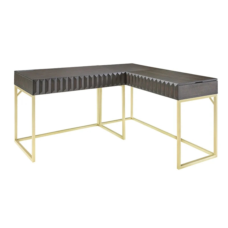 Bureau d'ordinateur d'angle à plateau relevable en métal Glam avec ports USB