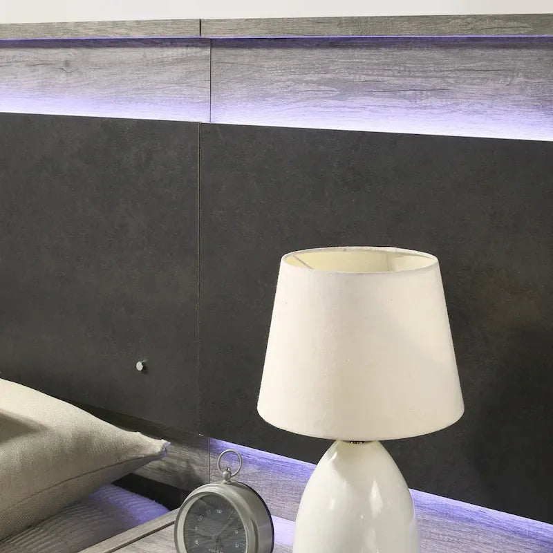 Lit escamotable mural à LED avec tables de chevet, commode, miroir et chiffonnier - Gris vieilli