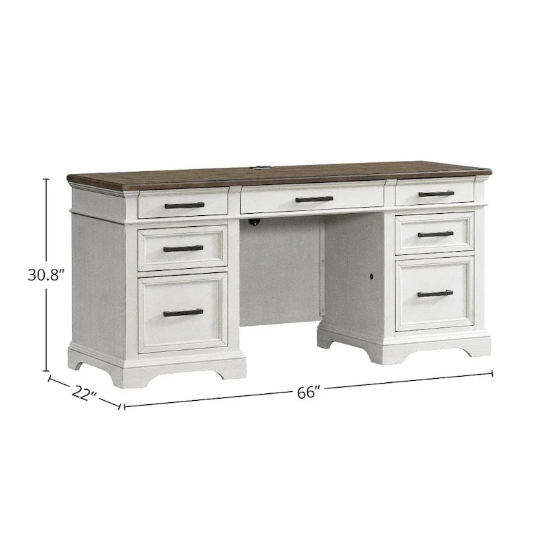 Crédence Drake Home Office 66 po, blanc rustique et chêne français