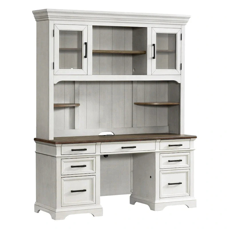 Crédence Drake Home Office 66 po, blanc rustique et chêne français