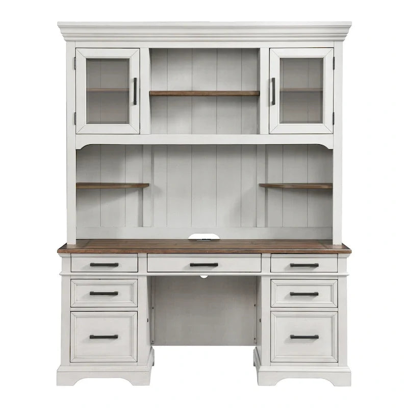 Crédence Drake Home Office 66 po, blanc rustique et chêne français