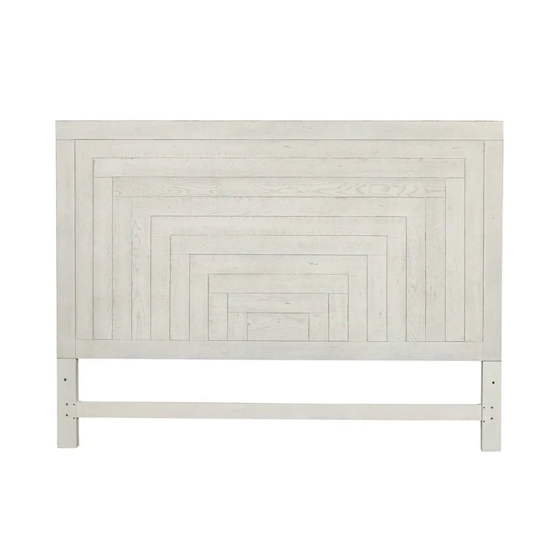 Lit plateforme Queen de style ferme moderne, blanc vieilli, de brocante