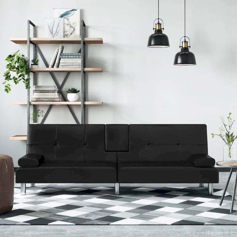 Canapé-lit convertible pliable avec porte-gobelets en similicuir - 78,7 x 35 x 27,6
