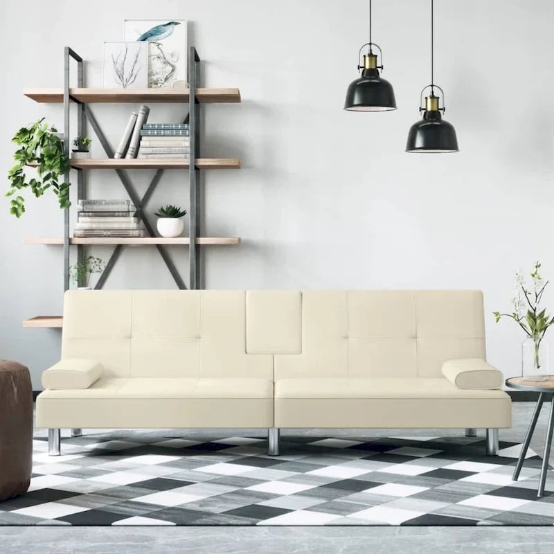 Canapé-lit convertible pliable avec porte-gobelets en similicuir - 78,7 x 35 x 27,6