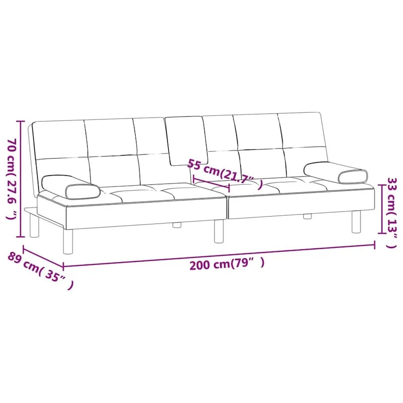 Canapé-lit convertible pliable avec porte-gobelets en similicuir - 78,7 x 35 x 27,6