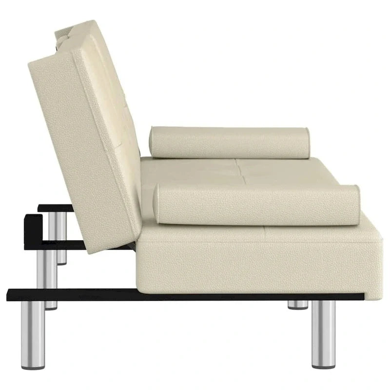 Canapé-lit convertible pliable avec porte-gobelets en similicuir - 78,7 x 35 x 27,6